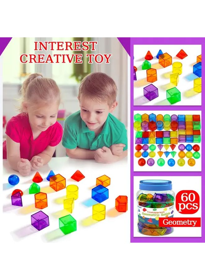 60pcs Translucent Geometric Solids Educational Toys for Light Tables Math Manipulatives Sorting Games - Image 3